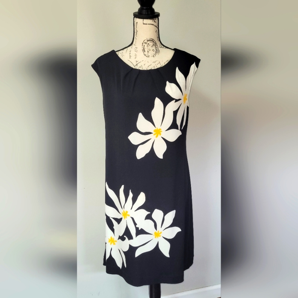 London Times black dress with white flowers in size 12